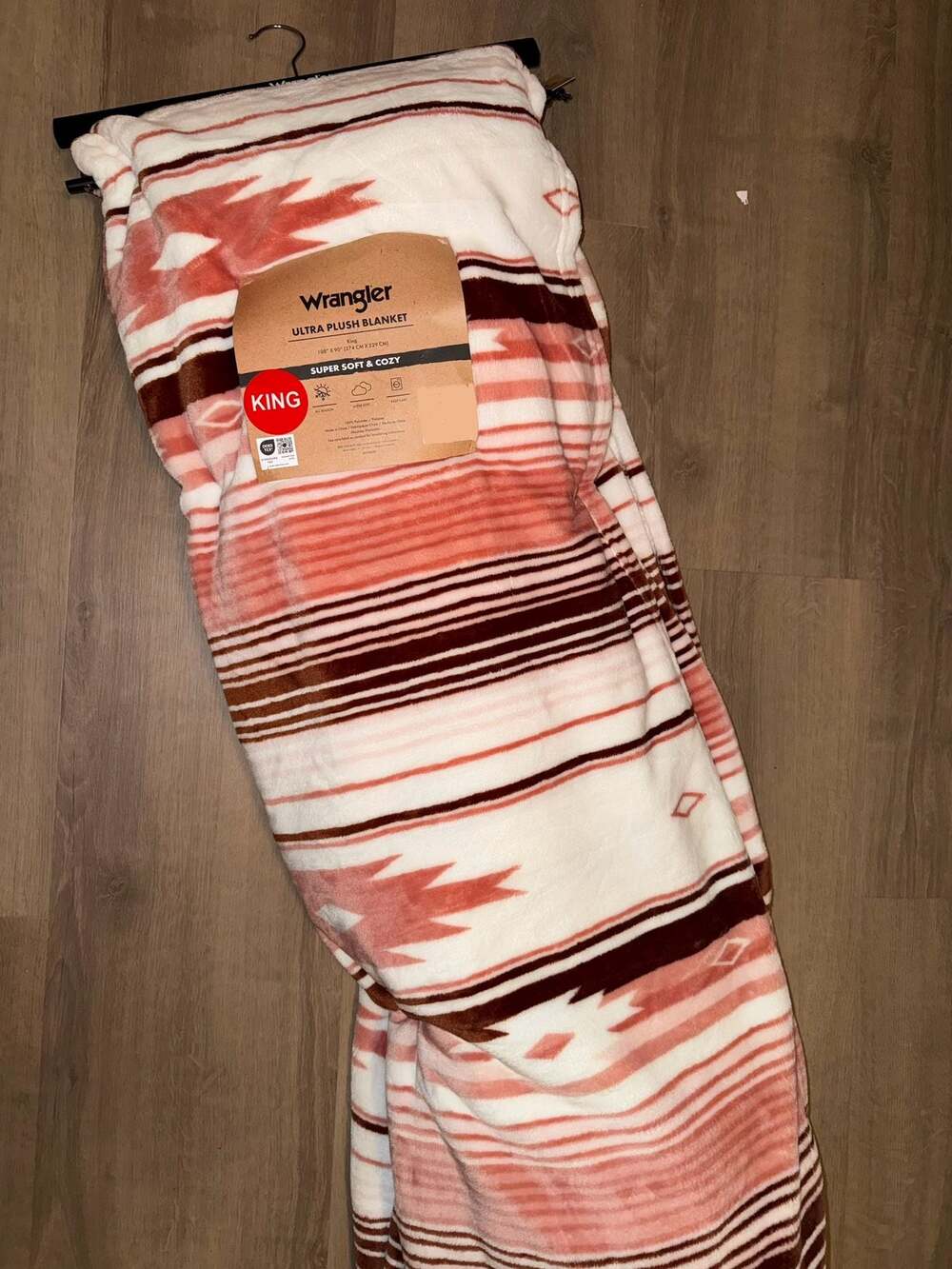 Wrangler Ultra Plush Blanket King Pink Brown Striped Geometric